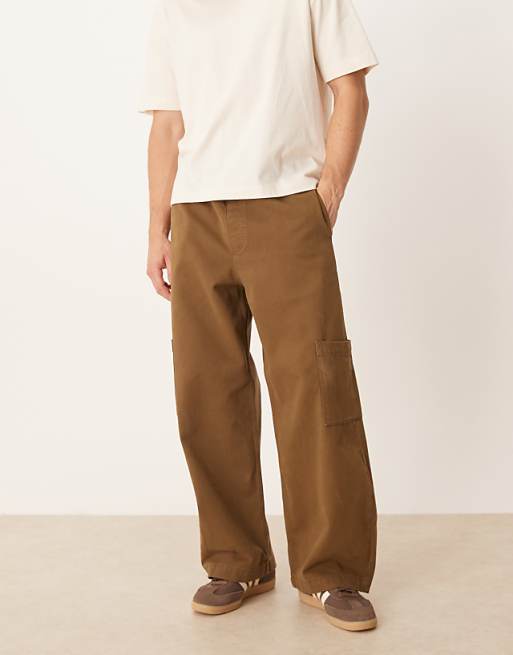 DESIGN pull on barrel trousers in brown