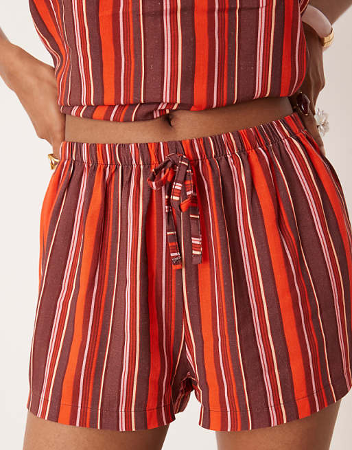 DESIGN Pull On Micro Short In Maroon Stripe