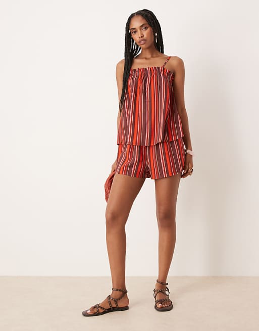 DESIGN Pull On Micro Short In Maroon Stripe