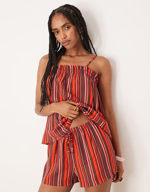 DESIGN Pull On Micro Short In Maroon Stripe