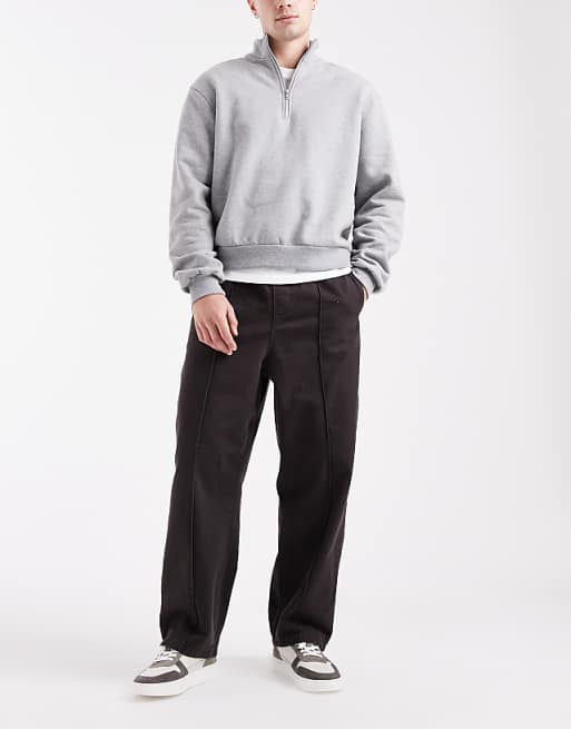 DESIGN Pull On Tapered Pintuck Trousers In Brown