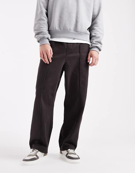 DESIGN Pull On Tapered Pintuck Trousers In Brown