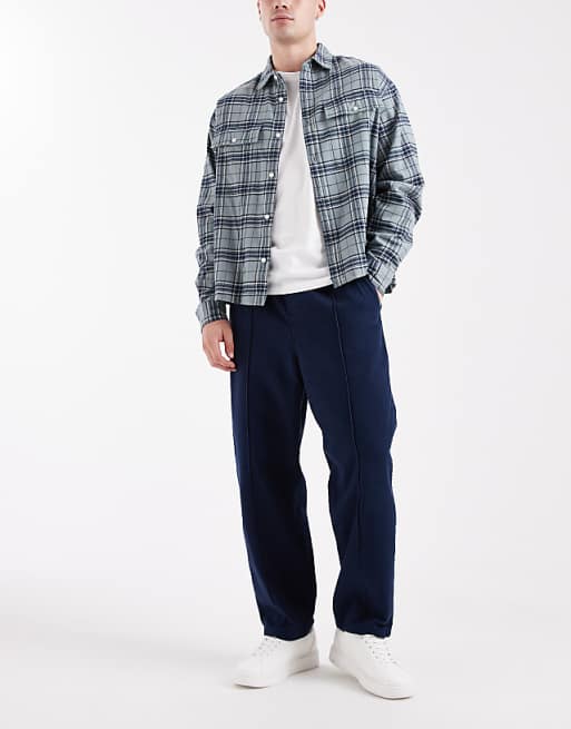 DESIGN Pull On Tapered Pintuck Trousers In Navy