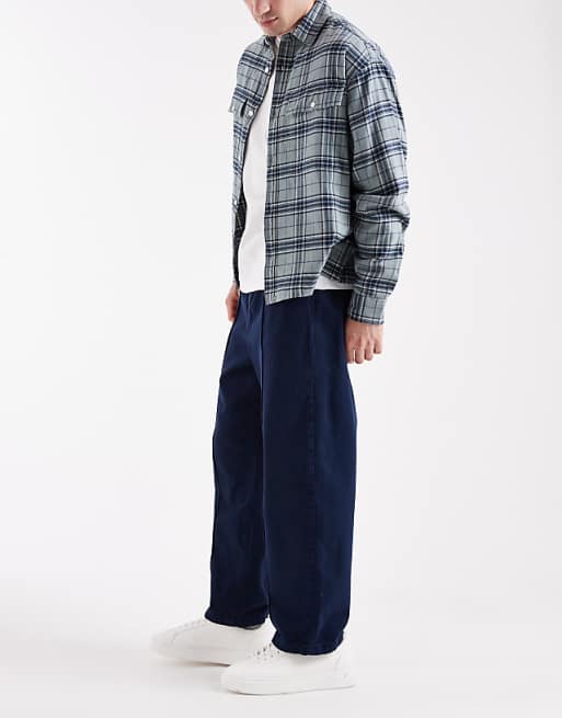 DESIGN Pull On Tapered Pintuck Trousers In Navy