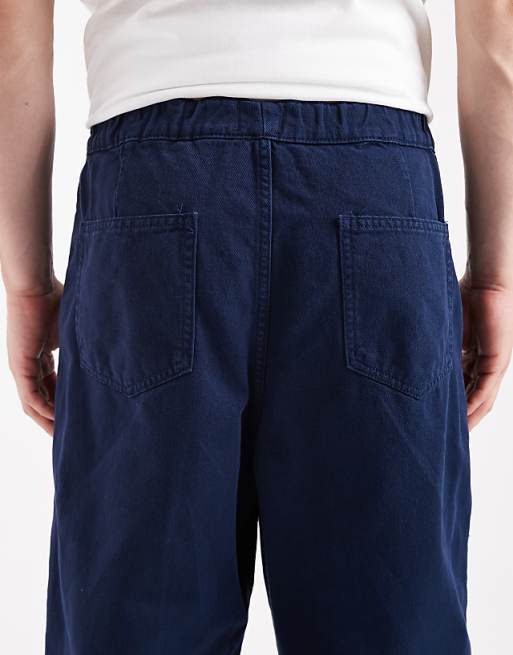 DESIGN Pull On Tapered Pintuck Trousers In Navy