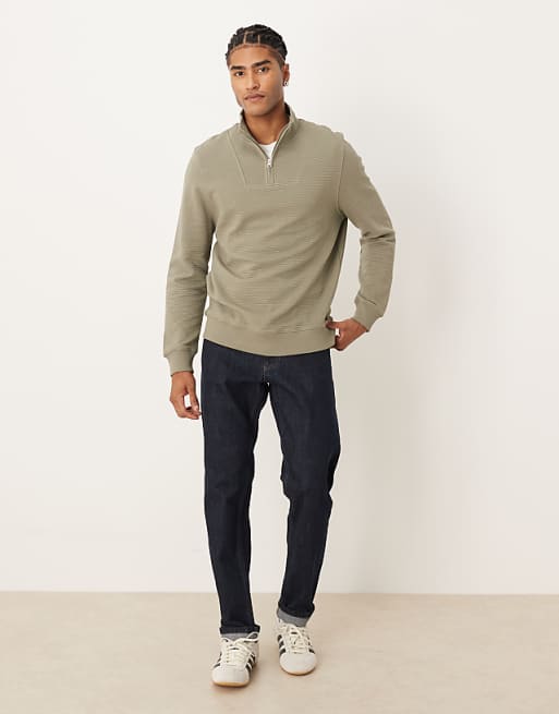 DESIGN Quarter Zip Sweatshirt With Ribbed Collar In Grey