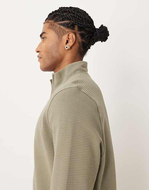 DESIGN Quarter Zip Sweatshirt With Ribbed Collar In Grey