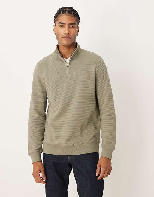 DESIGN quarter zip sweatshirt with ribbed collar in grey