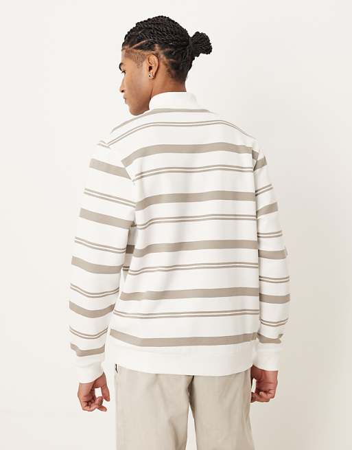 DESIGN Quarter Zip Sweatshirt With Stripes In Ecru