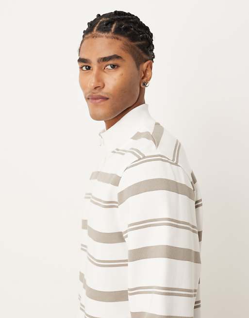DESIGN Quarter Zip Sweatshirt With Stripes In Ecru