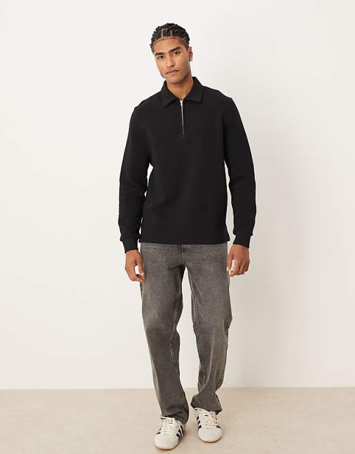 DESIGN Quarter Zip With Ribbed Collar In Black