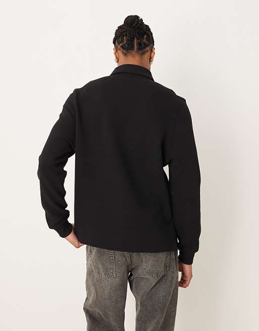 DESIGN Quarter Zip With Ribbed Collar In Black