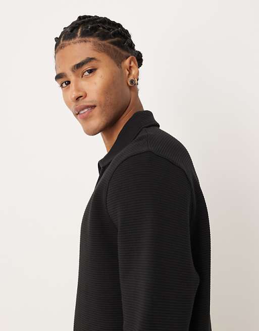 DESIGN Quarter Zip With Ribbed Collar In Black