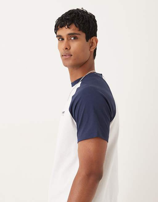 DESIGN Raglan T-shirt With Chest Graphic In White And Navy