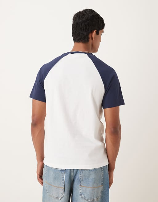 DESIGN Raglan T-shirt With Chest Graphic In White And Navy