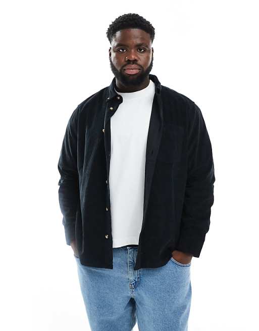 DESIGN Regular Cord Shirt In Black