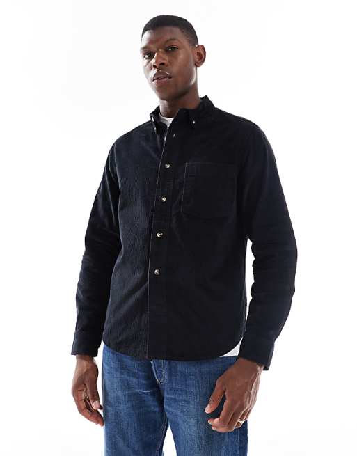 DESIGN regular cord shirt in black