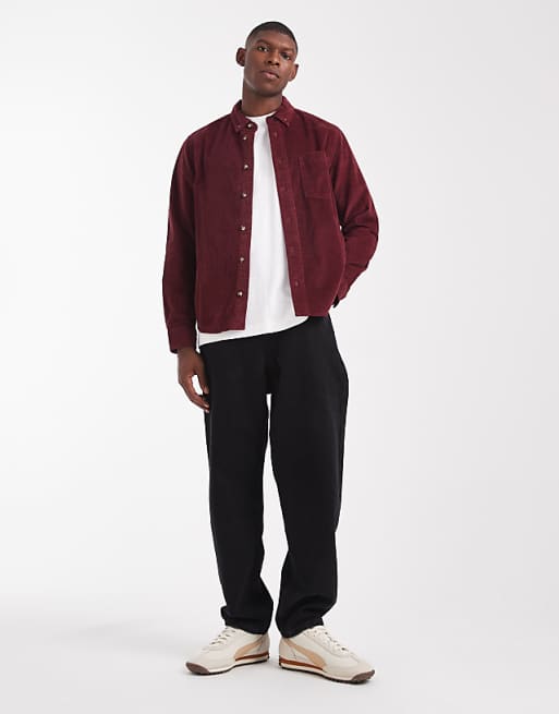 DESIGN Regular Cord Shirt In Burgundy