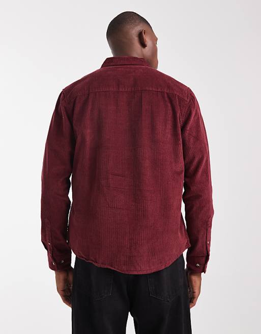 DESIGN Regular Cord Shirt In Burgundy