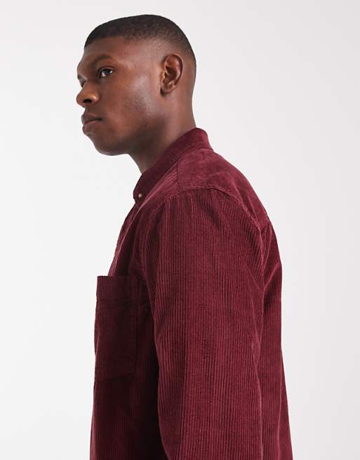 DESIGN Regular Cord Shirt In Burgundy