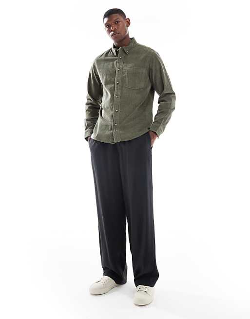 DESIGN Regular Cord Shirt In Dark Green