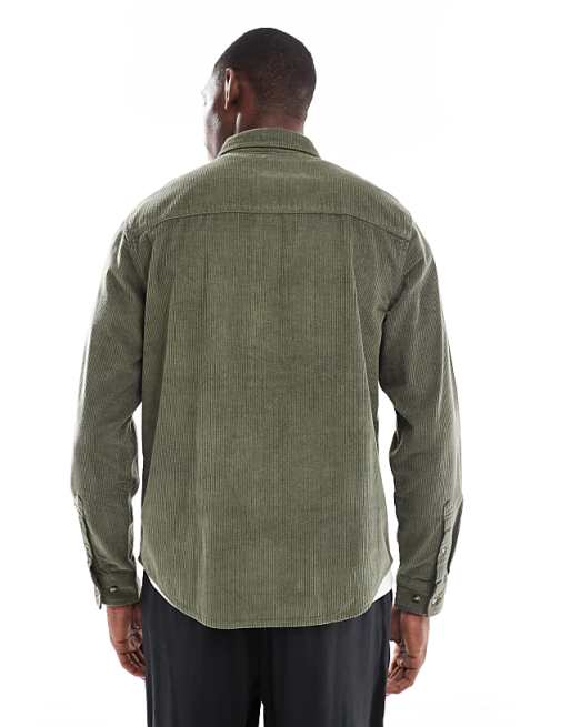 DESIGN Regular Cord Shirt In Dark Green