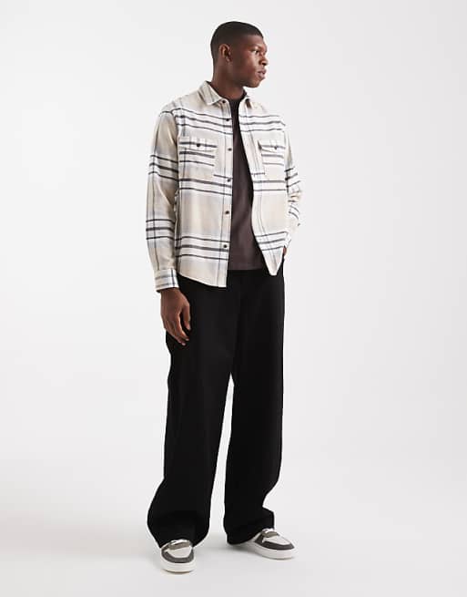 DESIGN Regular Fit Check Shirt In Beige