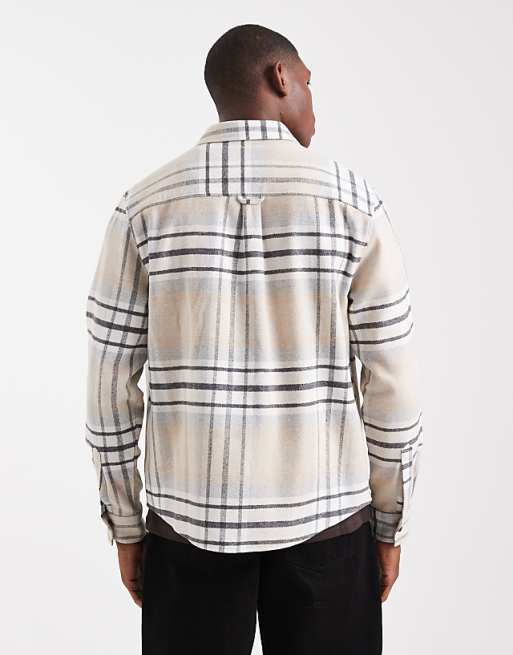 DESIGN Regular Fit Check Shirt In Beige