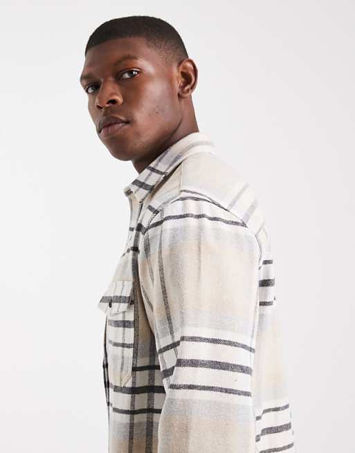 DESIGN Regular Fit Check Shirt In Beige