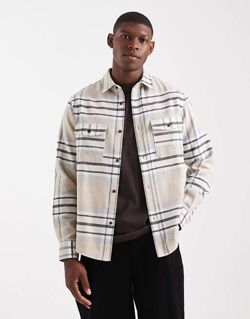 DESIGN Regular Fit Check Shirt In Beige