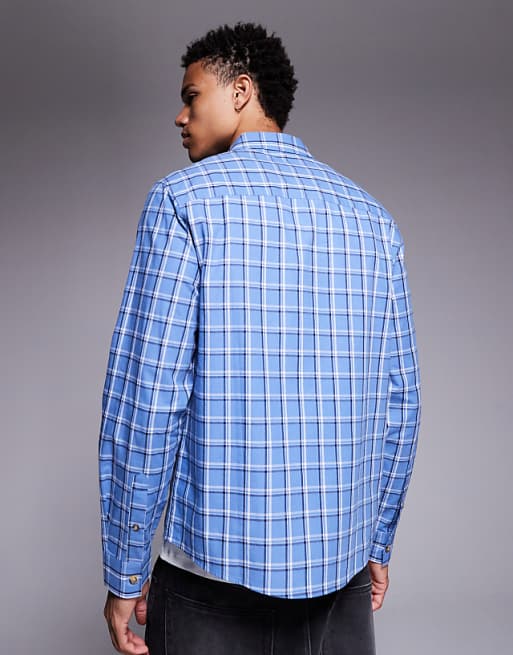 DESIGN Regular Fit Check Shirt In Blue