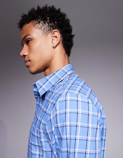 DESIGN Regular Fit Check Shirt In Blue