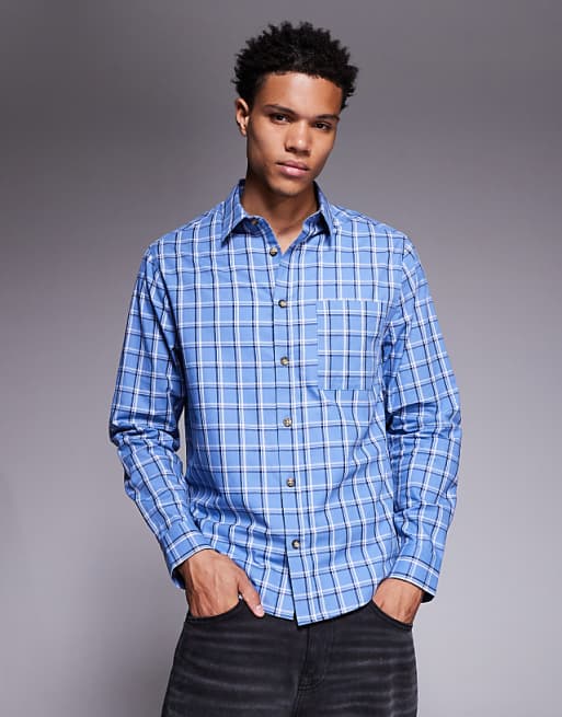 DESIGN regular fit check shirt in blue