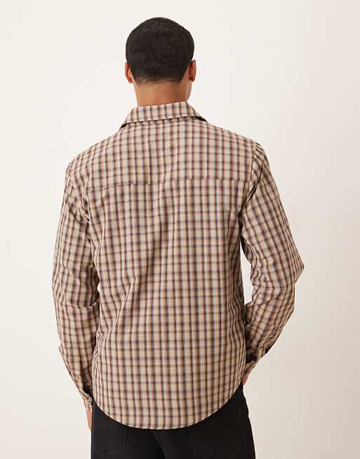 DESIGN Regular Fit Check Shirt In Brown