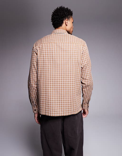 DESIGN Regular Fit Check Shirt In Brown