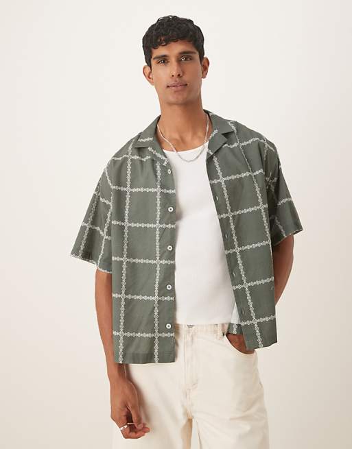 DESIGN regular fit check shirt in green