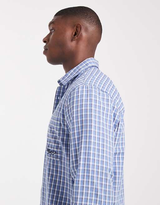 DESIGN Regular Fit Checked Shirt With Chest Embroidery In Blue