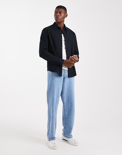 DESIGN Regular Fit Jersey Shirt In Navy
