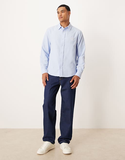 DESIGN Regular Fit Oxford Shirt With Chest Embroidery In Light Blue