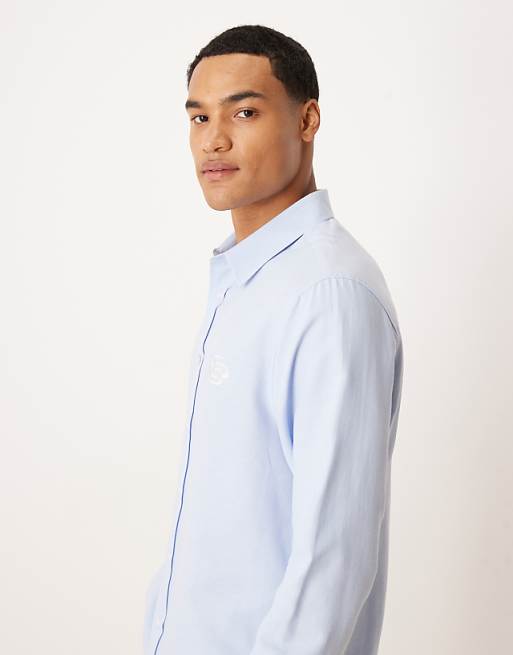 DESIGN Regular Fit Oxford Shirt With Chest Embroidery In Light Blue