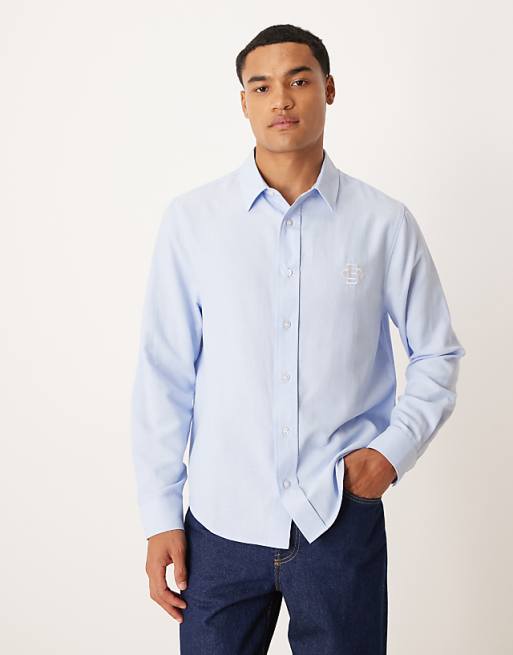 DESIGN regular fit oxford shirt with chest embroidery in light blue