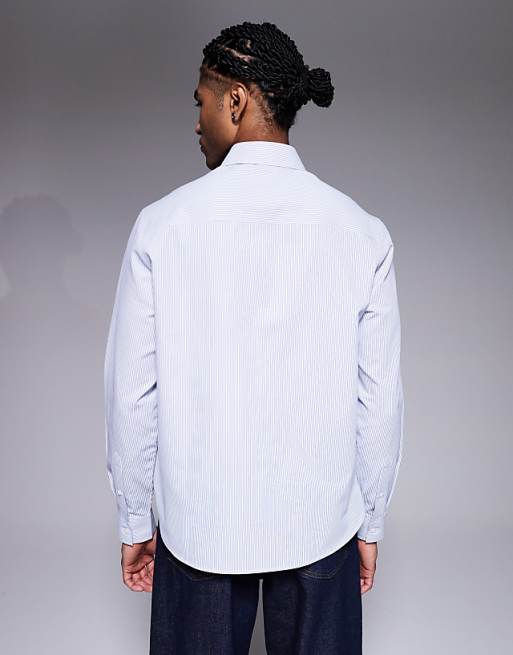 DESIGN Regular Fit Poplin Stripe Shirt In Blue
