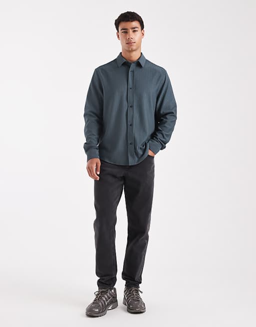 DESIGN Regular Fit Ribbed Shirt In Steel Blue