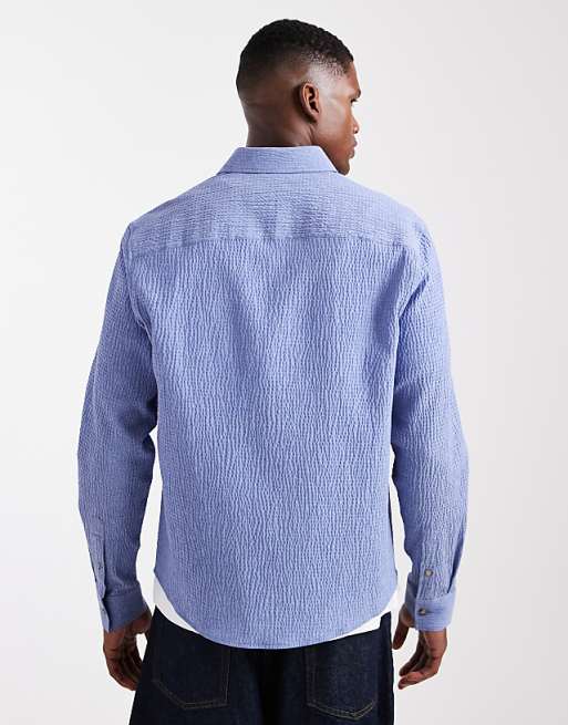 DESIGN Regular Fit Seersucker Shirt In Blue