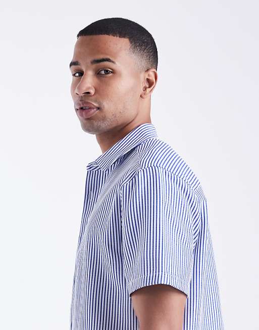 DESIGN Regular Fit Shirt In Blue Stripe