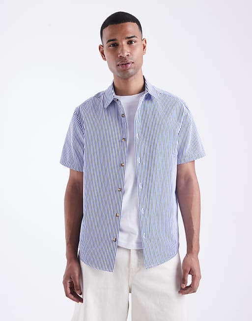 DESIGN regular fit shirt in blue stripe