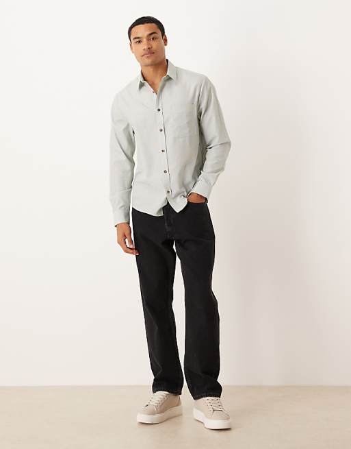 DESIGN Regular Fit Shirt In Green And White Stripe