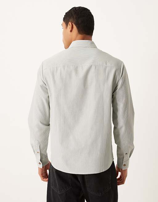 DESIGN Regular Fit Shirt In Green And White Stripe