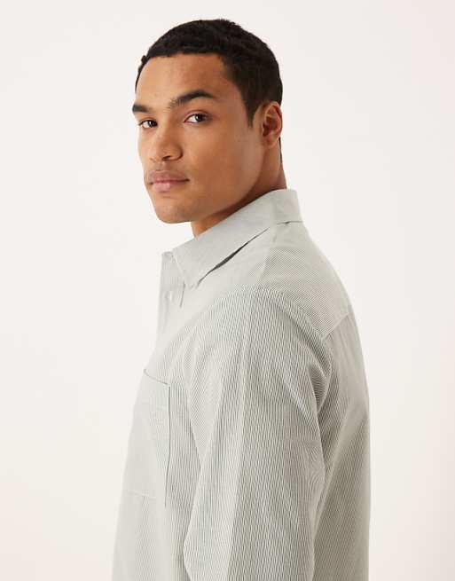 DESIGN Regular Fit Shirt In Green And White Stripe