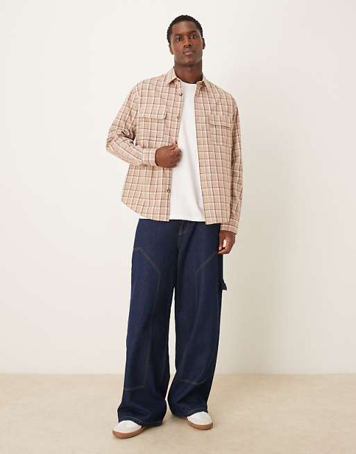 DESIGN Regular Fit Shirt In Neutral Check